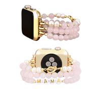 Cape Diablo Smart Watch Band for Women - Motherly Love Rose Quartz Handmade Gemstone Strap - Compatible with 38mm-45mm Apple Faces (Large - 6.0-6.5 inches and stretchable)