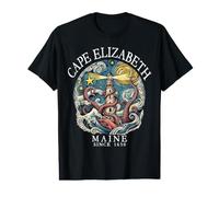 Cape Elizabeth Maine Octopus Lighthouse Since 1630 White Value Graphic T-Shirt
