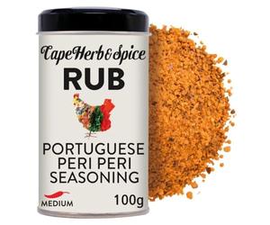 Cape Herb & Spice Rub Portuguese Peri Peri Seasoning Condiment, Chilli Rating Medium, 100 g Tin (Pack of 1)