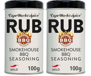 Cape Herb & Spice Rub Smokehouse BBQ Seasoning Condiment Smoked to Perfection, Chilli Rating Mild, 100 g Tin (Pack of 2)