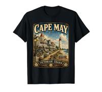 Cape May New Jersey Victorian Seaside Travel Vintage Value Graphic T-Shirt, Men, Black, L