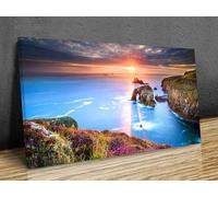 Cape of Lands End,England, colourful sunset, United Kingdom, Wall Art Painting Canvas Prints Wall Art, Mounted Canvas Print Ready to hang (26x14in 66x36cm)