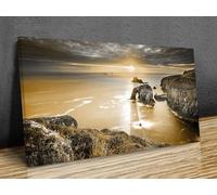 Cape of Lands End,England, Sepia, United Kingdom, Wall Art Painting Canvas Prints Wall Art, Mounted Canvas Print Ready to hang (26x14in 66x36cm)