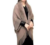 Cape Shawl Wide Woolen Collar Warm Fringe With Cheongsam With Knitted Cardigan Coat Woman 1920s Gowns And Evening Dresses (Khaki, One Size)
