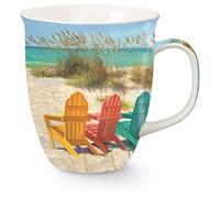 Cape Shore Decorative Harbor Coffee Tea Mug Cup, Beach Scene with Adirondack Chairs, Gifts for Birthday Christmas, 15 Oz