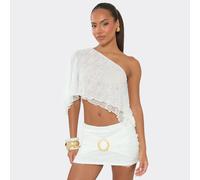 Cape Top And Trim Detail Mini Skirt Co-Ord Set In White Lace, Women's Size UK M