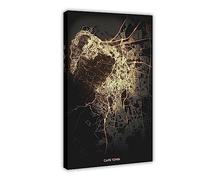 Cape Town City Lights Map Poster Canvas Poster Wall Art Decor Print Picture Paintings for Living Room Bedroom Decoration Frame 12x18inch(30x45cm)