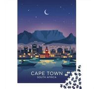 Cape Town Skyline at Night 1000 Piece Jigsaw Puzzle, Charming Village Architecture, Interlocking Paper Pieces, Mindful Activity for Families, Adult Puzzle, 52x38cm/1000pcs