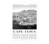 Cape Town - South Africa Travel Poster, Black & White Print, City Landmark. Modern Home Wall Decor For Living Room Bedroom, Archival Matte, A4 (Print Only) - 29.7x21cm