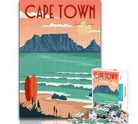 Cape Town Travel Poster Jigsaw Puzzles for Adults 1000 Jigsaws,Family Game Stress Reliever Difficult Challenge Secret Santa Gifts 50x75cm