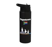 Cape Town Trip Souvenir Penguin Lover South Africa Flag Stainless Steel Insulated Water Bottle