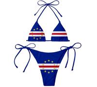Cape Verde Country Flag Women Micro Sexy Bikini Bra Set Summer Beachwear Sexy Beach Two Pieces Bathing Suits, Blue, Large