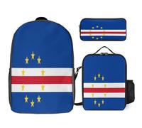 Cape Verde Islands National Flag Printed School Backpack Set Lunch Bag And Pencil Case 3-Piece School Bags Teens Girls Boys Primary Junior Middle Water Resistant Lightweight Bookbag Travel Rucksack