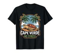 Cape Verde No Stress Beach Turtle & Palm Design T-Shirt