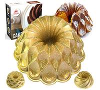 CapeCake Ring Cake Tin, 24cm Diameter Cast Aluminum Baking Tin, Premium Fluted Ring Cake Mould, Round Baking Pan with Dual Layer of Nonstick Coating, Durable Fluted Tin (Peacock)