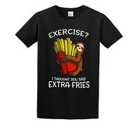 capeclain Exercise I Thought You Said Extra Fries! Unisex 100% Cotton Short-Sleeve T-Shirts Black XXL