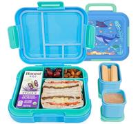 Caperci Bento Box for Kids Age 4-8 - Leak-Proof Toddler Lunch Box Container with 2 Modular Containers & 4 Compartments, Hold 4.8 Cups, Portable Handle, BPA-Free, Microwave/Dishwasher Safe (Sea Life)