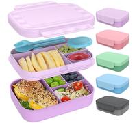 Caperci Bento Box for Kids - Stackable Leakproof Multiple Compartments Lunch Containers for Kids with Sauce Container, 5.8 Cups, Idea for School, On-the-go, Built-in Utensil Set, BPA Free (Purple)