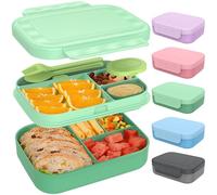 Caperci Bento Lunch Box for Kids - 5.8 Cups Stackable Leakproof Bento Box Adult Lunch Box with Sauce Container - Idea for School, On-the-go, Built-in Utensil Set, BPA Free (Green)