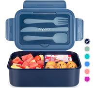 Caperci Classic Bento Box Adult Lunch Box for Older Kids - Leakpoof 47 oz 3-Compartment Containers for Adults and Teens, Built-in Utensil Set, Ideal for On-the-Go Balanced Eating, Navy Blue