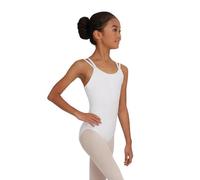 Capezio Camisole Leotard With Double Back Strap, Stylish Dance or Gymnastic Leotard, Scoop Neckline Dance Leotard Women Can Wear For Ballet, Jazz & Other Dance Styles - White, M (Medium)