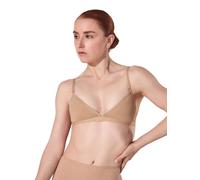 Capezio Women's Deep Neck Clear Back Bra Sports, Sheer, Beige, XS