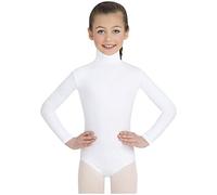Capezio Girls' Team Basic Turtleneck Long Sleeve Leotard with Snaps, White, Medium (7-8) US