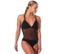Capezio Plunge Neck Mesh Midriff Leotard, Black, Large