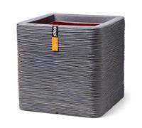 CAPI EUROPE - Planter square Rib NL - 30x30 - Dark grey - Opening Ø24 - Pot for indoor and outdoor use - Shatterproof - 100% recyclable - KDGR902