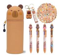Capibara Pencil Case, 6 Colours Pressure Pens, PVC Keychain, 2 in 1 Soft Silicone Case, Kawaii for School, Table Pen Holder, Cadeau Perfect for Children, Self-Adhesive Capybara, multi-coloured, C1