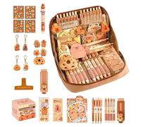 Capibara Stationery Set - Roba Capibara 12 Layers | Pencil Case, Large Capacity Canvas Case, Durable and Stain Resistant (Clip, Pins, Notebook, Adhesive Tape, 10 Coloured Pencils, Style