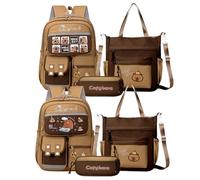 Capibara Student Backpack - Three-Piece Set, Reflective Strip Backpack | Large Capacity Set Including School Bag, Pouch, Charm Carrier, Strong and Resistant Ideal for Outdoor Campus Work