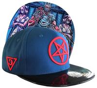 Capiche [99+ Variations] Blue and Black Snapback Hat for Men, Cursed Doctor, Red Pentagram Front Logo, Metallic Brim, Medical Doctor with Assistents Horror Image Design, Needle, Surgery