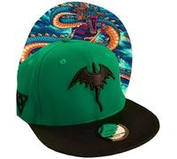 Capiche [99+ Variations] Chinese Dragon Hat, Anime Snapback Hats for Men, Green & Black Baseball Cap, Cool Hats, Tattoo and Gaming Artwork, Flat Brim, Gorras, Adjustable One Size, Cotton, Hat