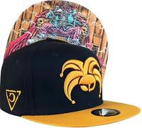 Capiche [99+ Variations] Clown Hat, King Clown, Midnight Blue and Yellow Snapback Hat for Men, Mustard Baseball Cap with Dark Art Tattoo Horror Design Under Bill, Crown, Emperor