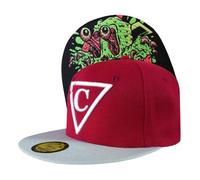 Capiche [99+ Variations] Dark Red Snapback Hat for Men, Slimeyes, & White Baseball Cap with Flit Brim, Slime Graphic Under Bill, Adjustable Closure, Green Monster