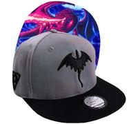Capiche [99+ Variations] Gray Snapback Hat for Men, Fire Dragon, Mens Baseball Cap, Black & Gray with Tattoo Artwork Under Flat Bill, Cool Hats, Gorras, Gaming Heart, Wings Gift Dad