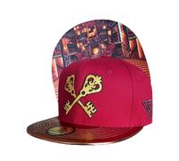 Capiche [99+ Variations] Hidden Room Kids Snapback Cap - Red Hat with Golden Crossed Keys Embroidery, Metallic Brown Brim, Secret Chamber Undervisor Art, Adjustable for Fantasy and Magical