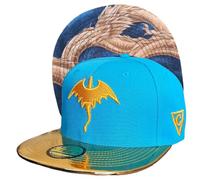 Capiche [99+ Variations] Light Blue Snapback Hat for Men, Golden Dragon, Shiny Gold Brim, Dragon Hat, Mythical Style Artwork, Luxury Baseball Cap, Anniversary