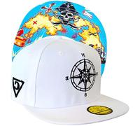 Capiche [99+ Variations] Pirates Baseball Hat, Treasure Map, White Snapback Cap with Blue Front Logo, Pirate Hat Man, Womens Sailing Sparrow