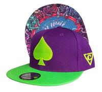 Capiche [99+ Variations] Poker Hat, Black Jack, Purple and Green Suits Snapback Baseball Cap with Lime Brim, Gambler Casino, Headwear, Headgear, Spades