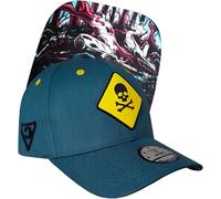 Capiche [99+ Variations] Teal Baseball Cap - MayDay with Yellow Skull Logo - Curved Brim Snapback Hat, Unique Graphic Under Brim, Adjustable Fit
