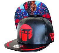 Capiche [99+ Variations] Tiger Samurai Snapback Cap - Black Faux Leather Hat with Red Embroidered Torii and Sword Design, Fierce Undervisor Art, Adjustable for Japanese Culture Bold