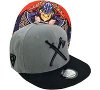 Capiche [99+ Variations] Viking Hat for Men, Warriors hat, Snapbacks Flat Bill Gray Baseball Cap with Black Brim and Tattoo Art, Gift Him, Beard, Axe, Norse Gray Gorras