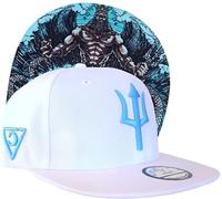 Capiche [99+ Variations] White Snapback Hat, Poseidon, Blue Trident Front Logo, 6 Panel Beach Men's God of The Seas, Ocean, Greek Mythology, Bearded, Clean Baseball Cap