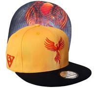 Capiche [99+ Variations] Yellow Snapback Hat, Phoenix SB, Red Design, Black Metallic Bill, Immortal Bird, Mythical Creature, Mustard Gold
