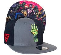 Capiche [99+ Variations] Zombie Killer Snapback Cap - Gray and Black Hat with Neon Green Hand Logo, Apocalyptic Undervisor Art, Adjustable for Horror Fans Streetwear Enthusiasts