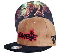 Capiche [99+ Variations] Zombie Snapback Cap - Tan Suede Hat with Black Brim, Red Embroidered Logo, Undead Undervisor Art, Adjustable for Horror and Streetwear Fans