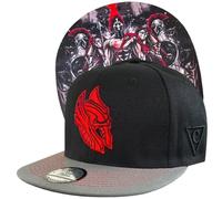 Capiche Black Snapback Hat for Men, Titans, Gray Flat Visor Baseball Cap, Cappy with Red Logo, Warrior Hat, Strong Fighting Real Men Beard, Tattoo Style Artwork Under Visor, Medieval Sparta Empire