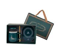 CAPIJIONG 1 Ceramic Mug Gift Set Warm Coffee Milk Mug with Thermostat, Microwave Safe - 10 oz/300 ml Latte Milk Mug for office home restaurant-Green L Gift Set,301-400ml